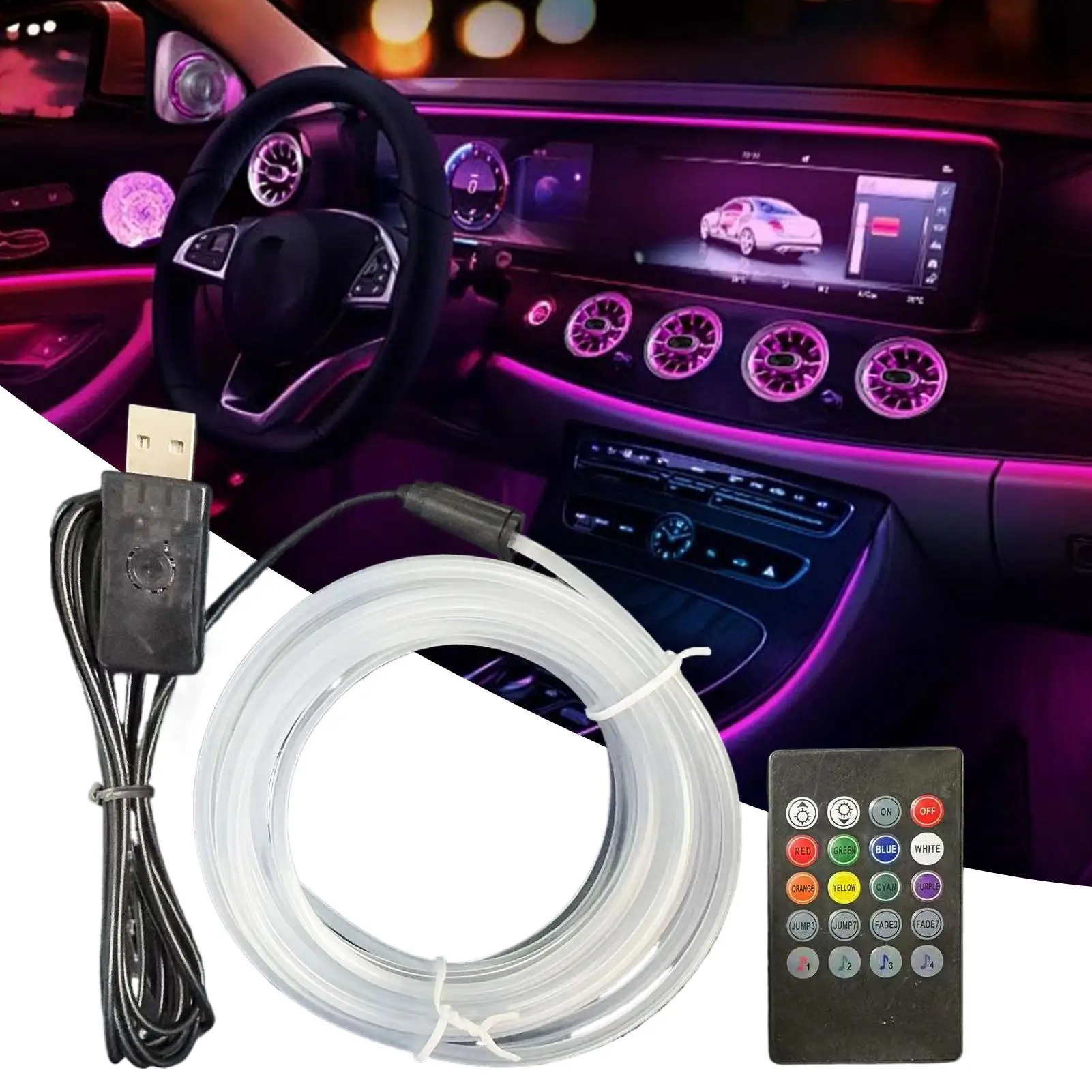 Sound Activated LED Lights 7-Color Voice-Activated LED Strip Lights Automotive Trim for Dashboard Monitor Eaves Shelf Courtyard