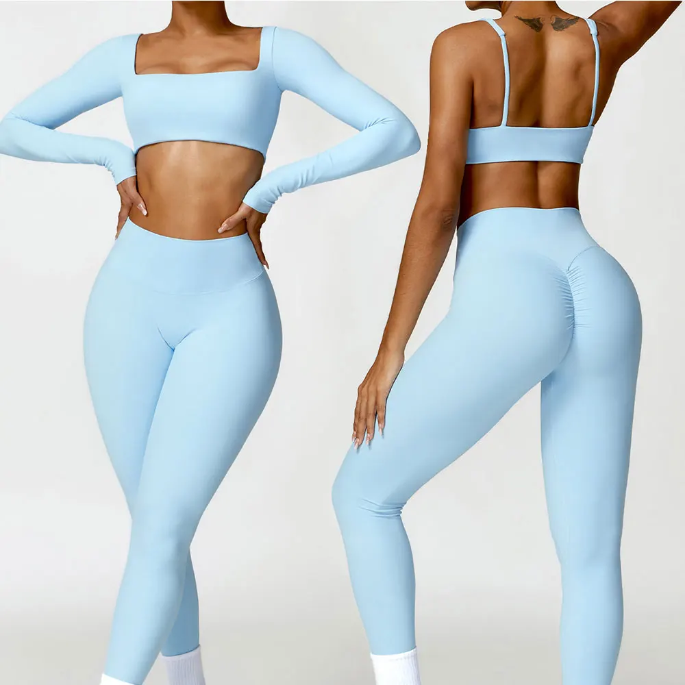 2PCS Yoga Suit Sports Set Women Quick-Drying Gym Set Women Tracksuit Running Workout Long Sleeve Sports Shirt Yoga Clothing