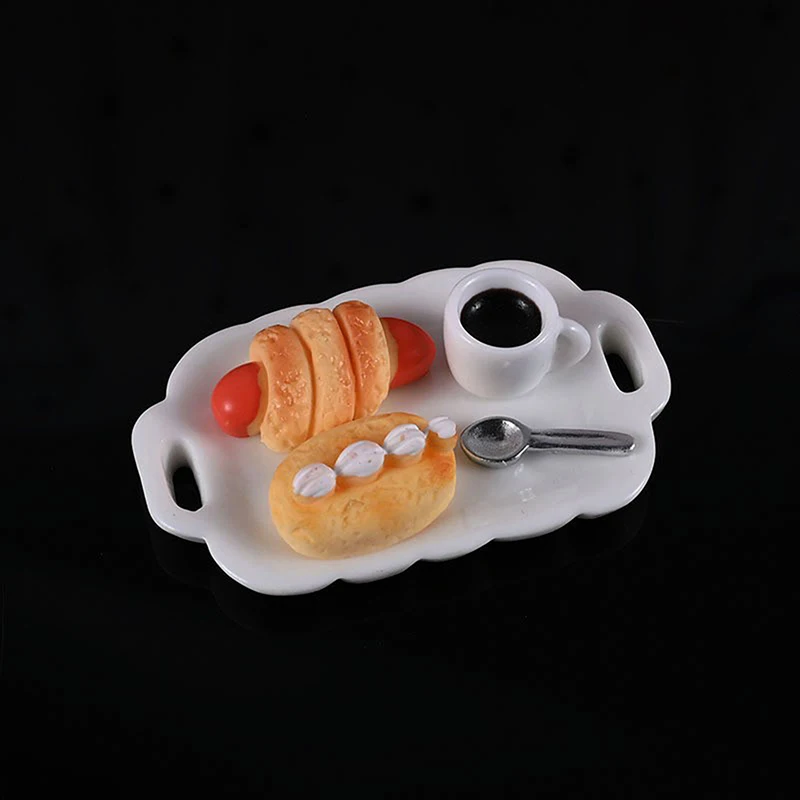 2sets Dollhouse Mini Kitchen Cake Bread Simulation Breakfast Set Miniature Food Play Scene Props