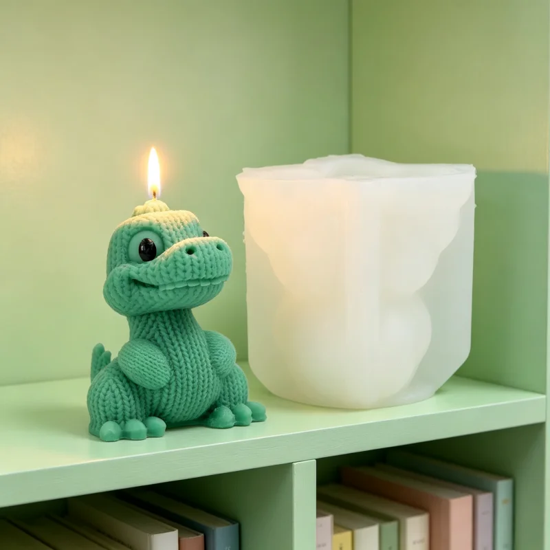 3D DIY Knitted Dinosaur Silicone Candle Molds Charming Crochet T-Rex Baby Dino Soft Resin Crafts Mold DIY Desktop Decor Gifts