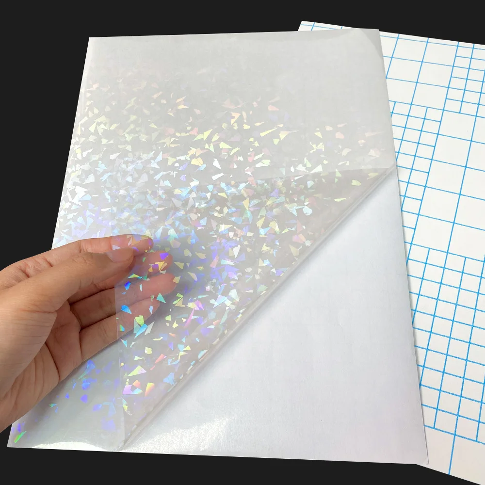 50 Sheets Broken Glass Hologram Cold Lamination Film Sticker A4 Sheets Star Shiny Dots DIY Package Card Photo Holographic Film