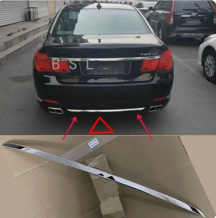 Image of Auto Für BMW 7er F01 F02 2009-2015 Hinten Stoßstange untere abdeckung trim Molding Auto Stoßstange Hinten lip Refit Schmücken Edelstahl