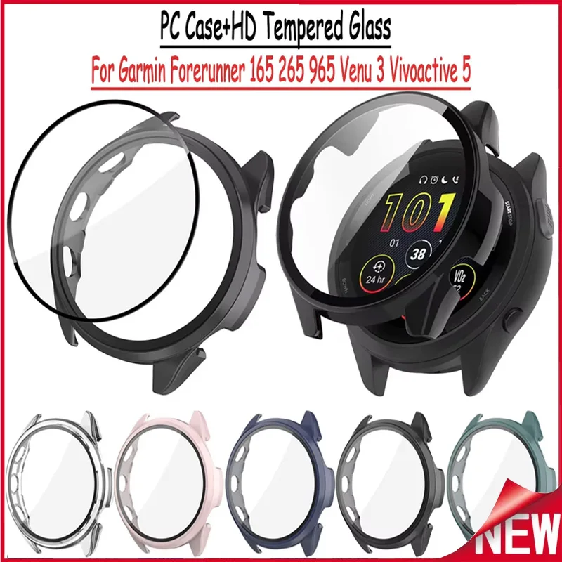 PC-Gehäuse für Garmin Forerunner 165 265 965 Rundum-HD-Displayschutz aus gehärtetem Glas für Garmin Venu 3/Vivoactive 5