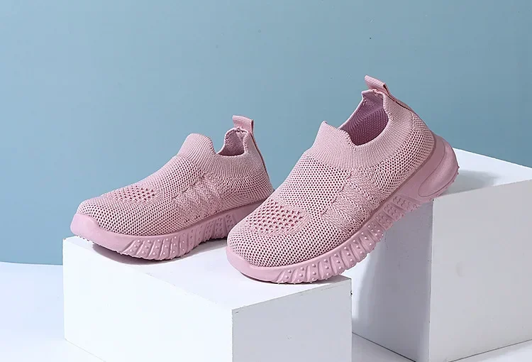 Solid Color Breathable Knitted Sports Shoes For Children Aged 1-8 Slip-on Casual Shoes Cross-border Explosion Style