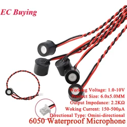 50Pcs/1pc MIC 6050 Waterproof Insulation Capacitive Electret Condenser Microphone 6MM 6*5MM Omnidirectional with wire 2P 1.25MM