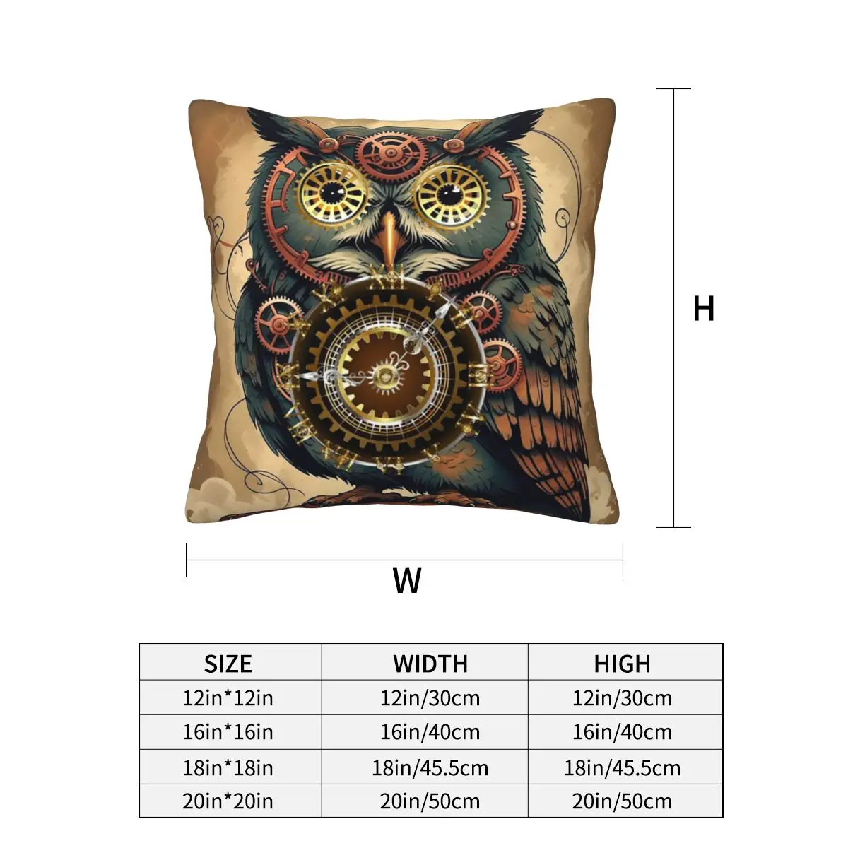 Steampunk Owl With Clock And Gears Square Pillowcase Pillow Cover Cushion Decor Comfort Throw Pillow for Home Sofa