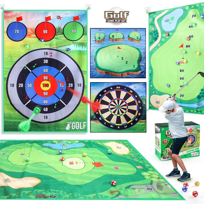 Indoor Kids Golf Floor Game Toys Multiplayer Interactive Sports Party Games Golf Mat Set with Golf Club Floor Toys Gift for Kids