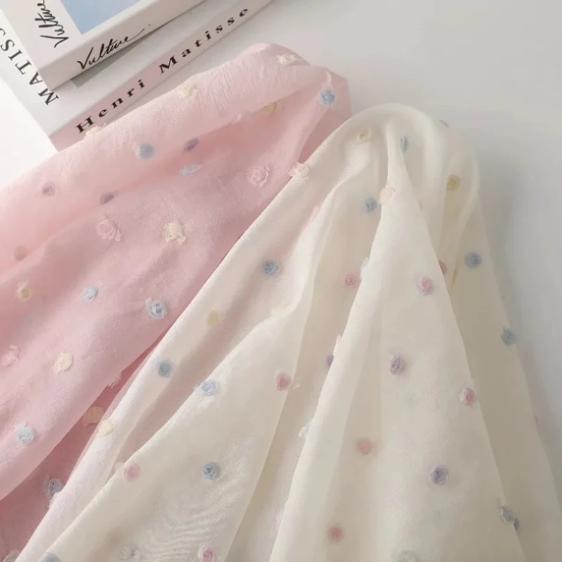 Rose Applique Embroidered Chiffon Organza Embroidery Fabric Spring Summer Color Womens Dress for Kids Dress DIY Sewing Material