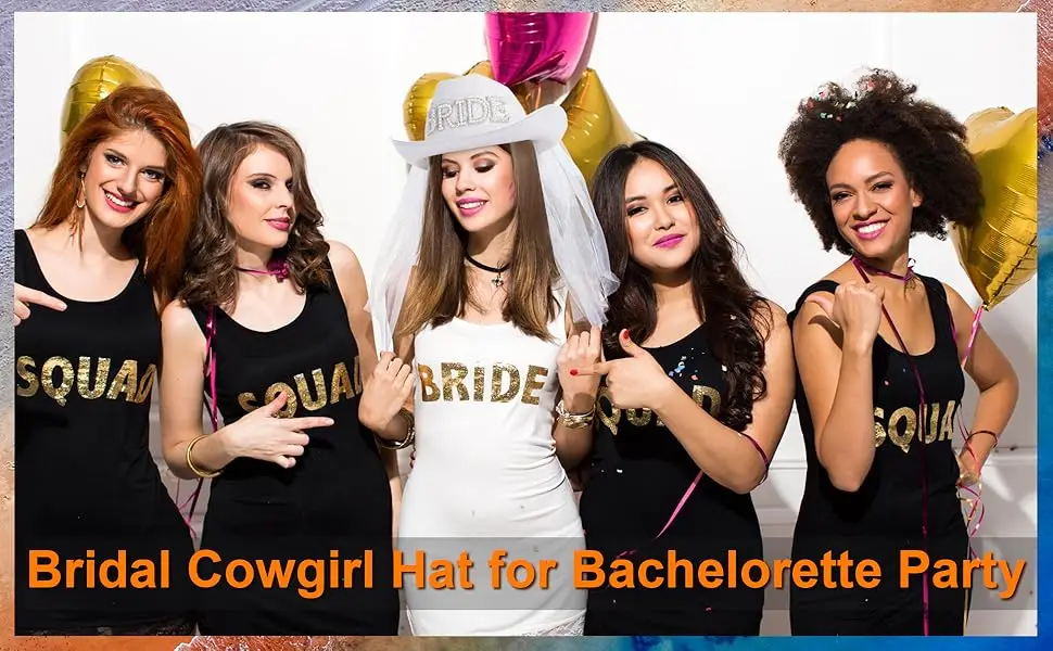 Braut-Cowgirl-Hut für Junggesellenabschied, Strass, weißer Cowboyhut für Frauen, Braut als Geschenk, Halloween-Kostüm – Detail 3