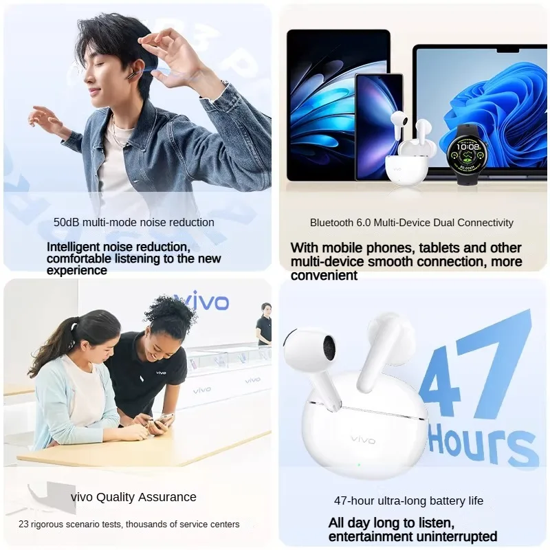 vivo TWS Air3 Pro True Wireless Noise Cancelling Headphones, 50dB Multi-Mode Noise Reduction, 47H Long Battery Life, Panoramic S