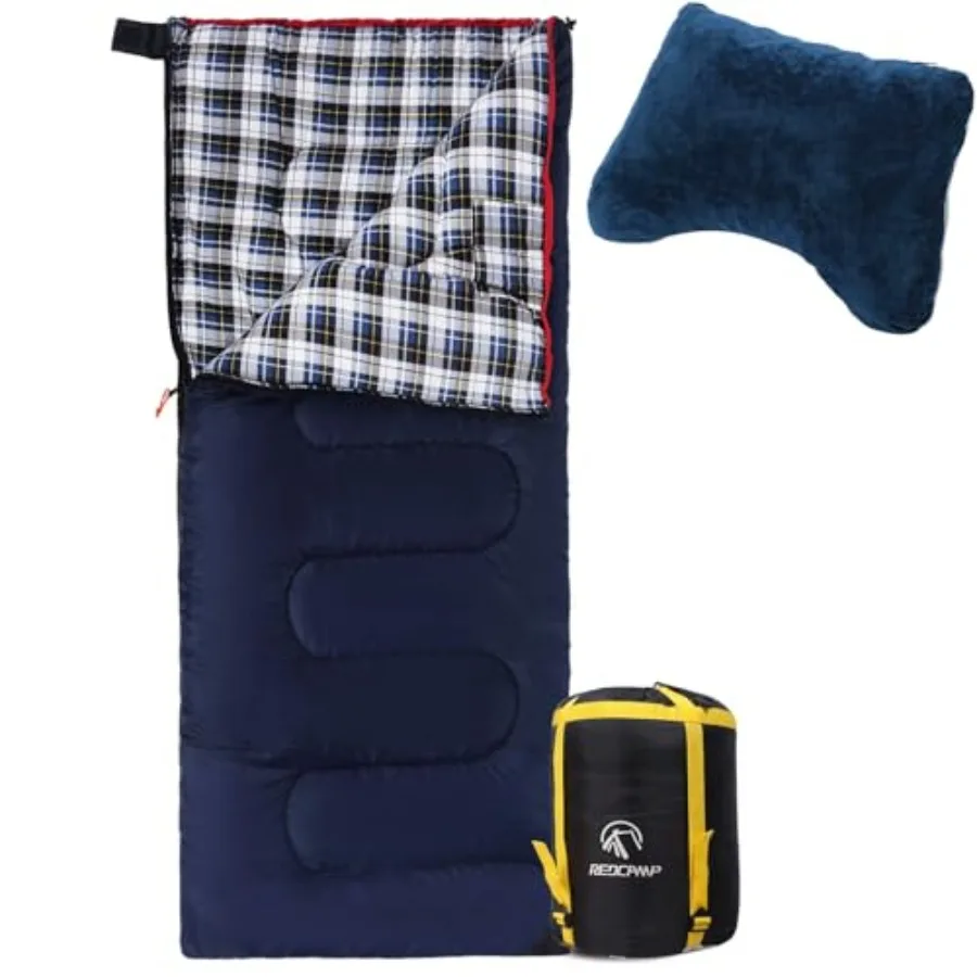 

Cotton Flannel Sleeping Bag for Camping 41F/5C Cold Weather Warm and Comfortable Envelope Blue 4lbs 75"x33" +Memory Foam Campin