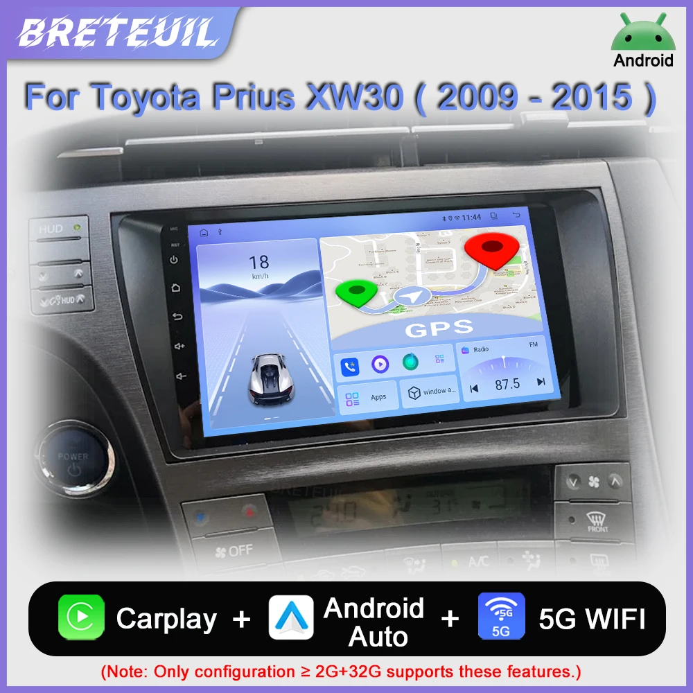 Para Toyota Prius XW30 2009 2010 2011 2012 2013 2014 2015 Radio para automóvil Reproductor multimedia de video Android Navegación GPS CarPlay Pantalla táctil Auto Estéreo Sistemas inteligentes