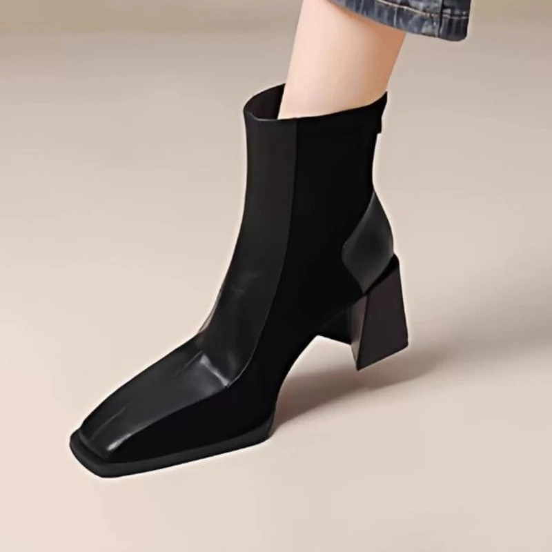 

Elegant Women Boots Square Toe High Heels Shoes Fashion Chunky Ankle Boots Trend 2025 New Winter Chelsea Goth Pumps Woman Botas