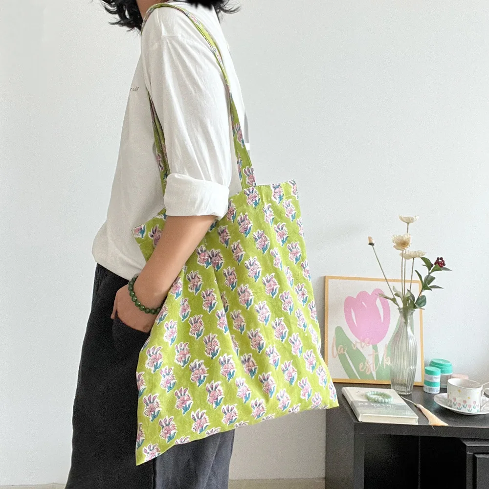 

Весенние универсальные хлопковые сумки через плечо с цветочным принтом для женщин, простые женские тонкие сумки-тоут, легкие портативные сумки для покупок для девушек