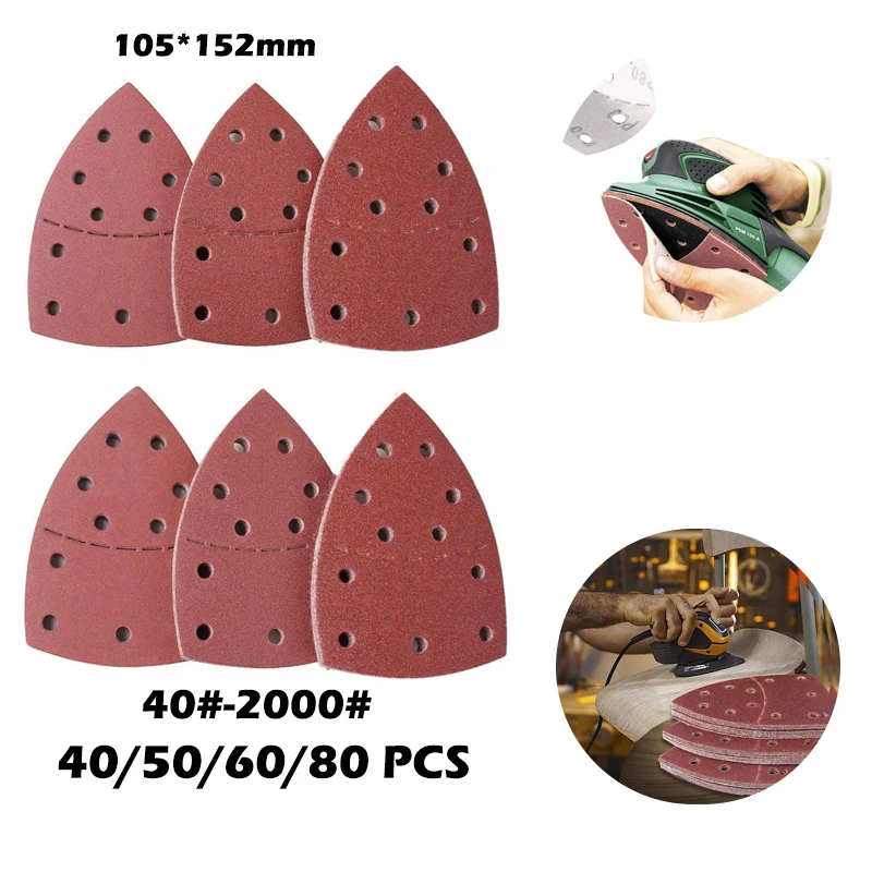 40/50/60/80 PCS 40#-2000# Mouse Sandpaper 11 Hole Detail Sander Sandpaper Triangle Palm Sandpaper Polishing and Sanding Tools