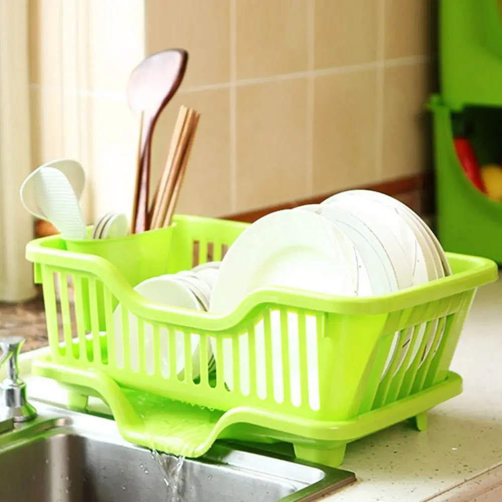 Dish Drying Rack Kitchen Utensils Drainer Rack with Drain Board Countertop Dinnerware Plates Bowls Chopsticks Spoons Organizer