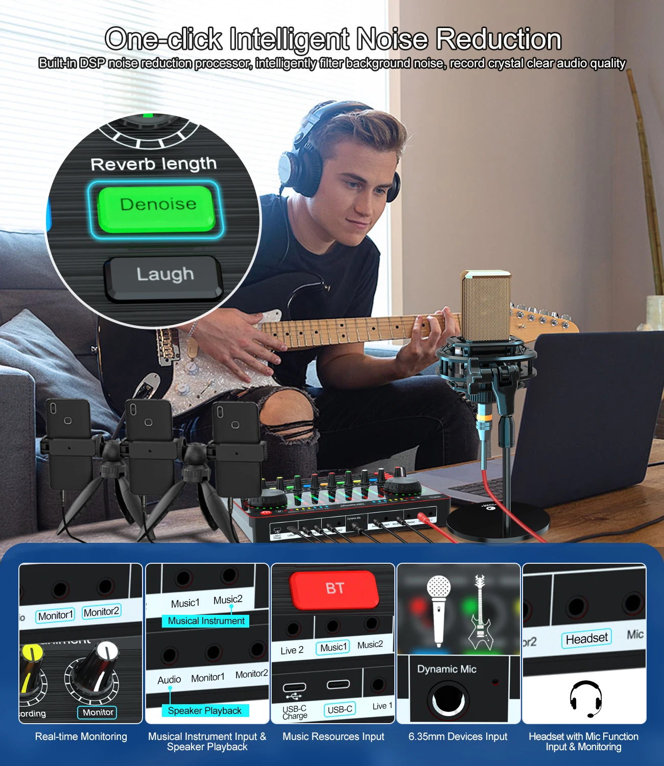 Live Sound Card Studio Condenser Microphone Kit Audio Webcast Karaoke Mixer for Mobile Phone PC Laptop Broadcast Live Streaming