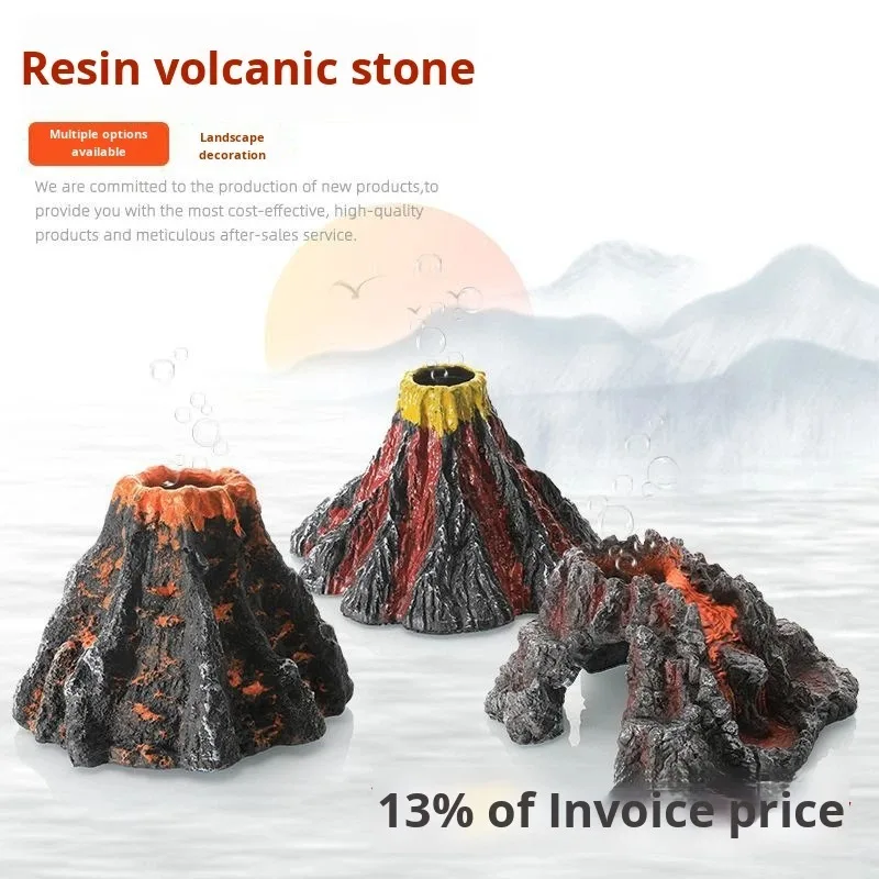 10pcs Fish Tank Decoration Landscaping Resin Mountain Aquarium Simulation Volcano Can Install Oxygen Pump Home Craft Ornament