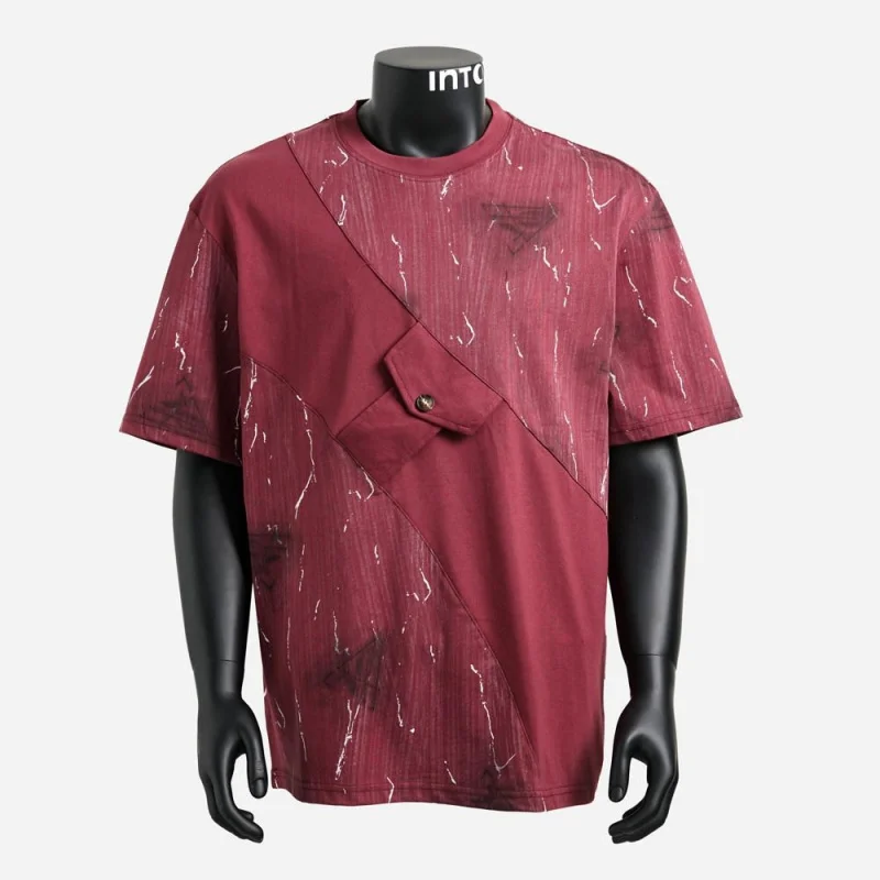 Vintage Red Men's T-Shirt with Graffiti Pattern, Loose Fit, American Street Style, Stylish Design, Short Sleeves, Casual for Sum