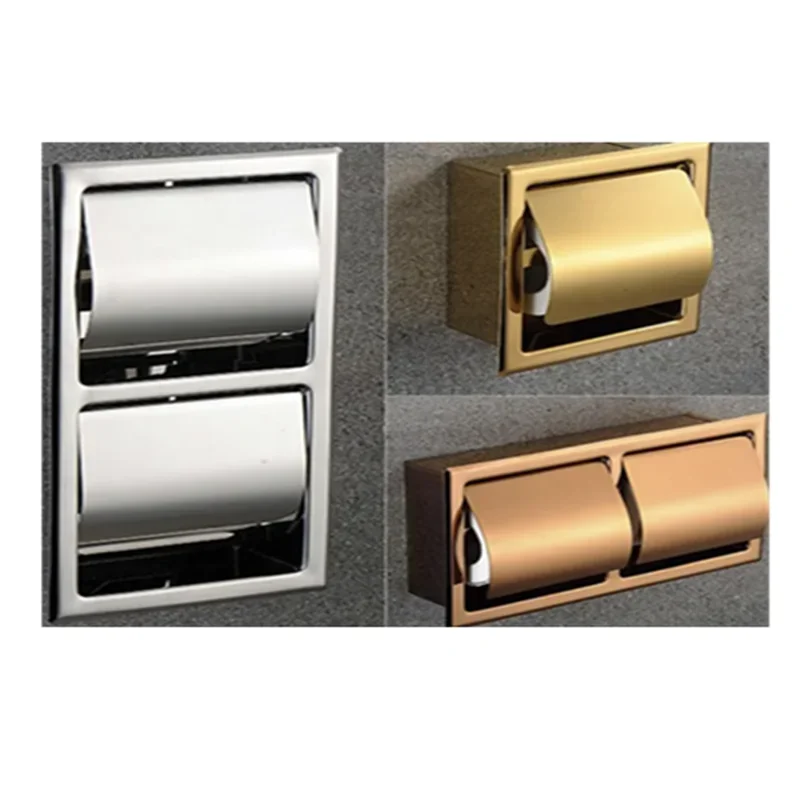 304 Stainless Steel Polished Wall Recessed Built-in Toilet Paper Holder Public Hotel Rose Gold Concealed roll tissue