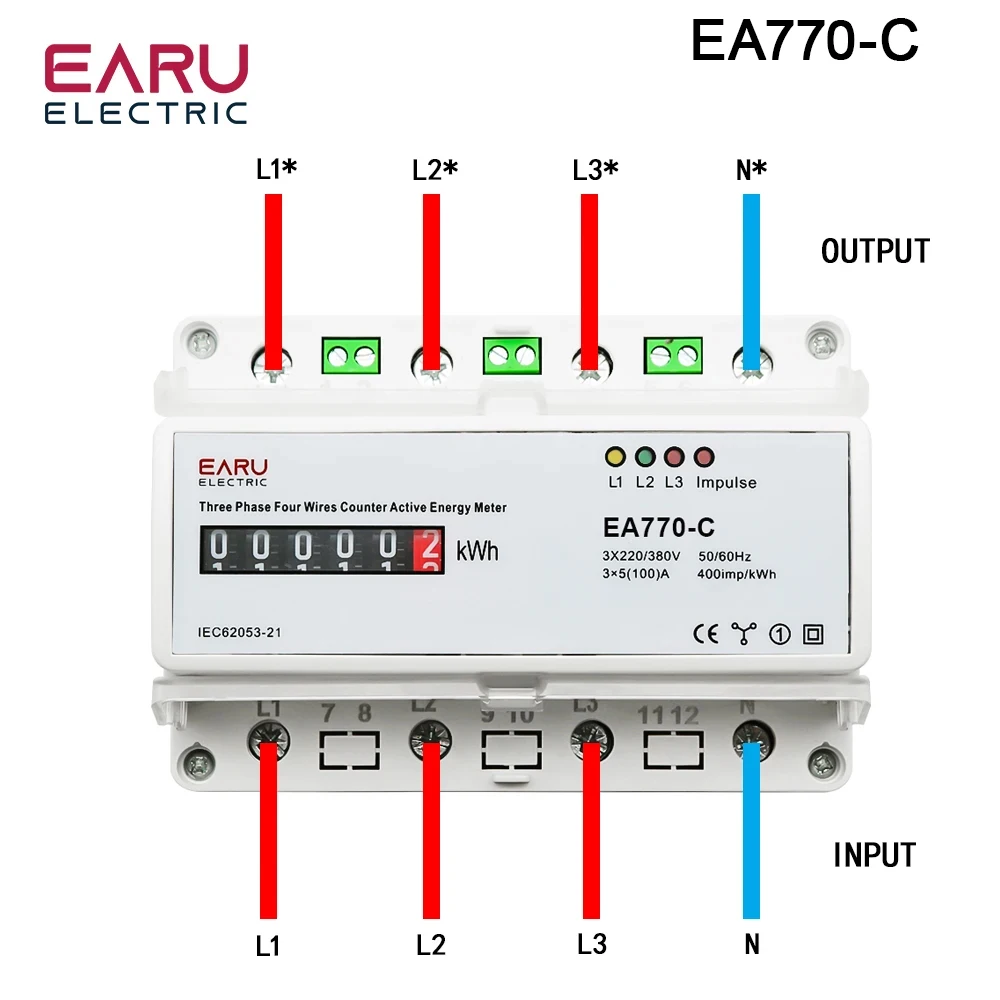 Imagem -05 - Medidor de Energia Ativa Eelectronic Trifásico Fios Monitor de Consumo de Energia Kwh Trilho Din 50hz 60hz 3*5100a 50 60hz Led Lcd