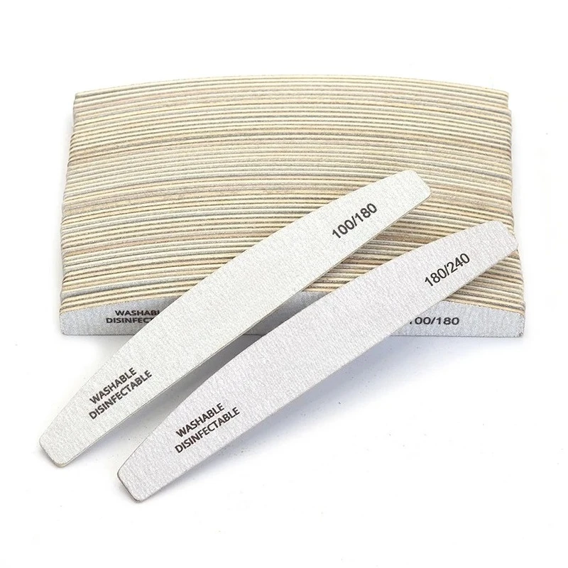 50/100Pcs Professional Wooden Nail Files 180/240 Buffer 100/180 Grey Boat Wood Sandpaper Block Gel Polisher Sanding Nail Files