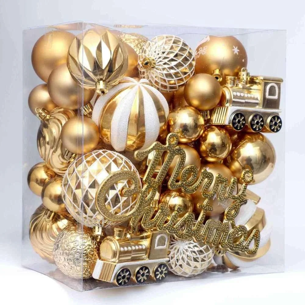 

Christmas Ball Ornaments Set, 65 pcs Gold & White Shatterproof Xmas Balls Decorative Hanging Ornaments for Xmas Tree Decor