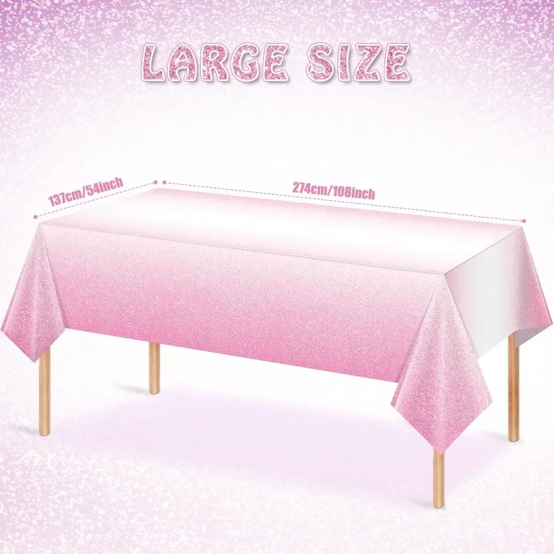 1pc Gradient Pastel Pink Gold Disposable Tablecloths Plastic Tablecloth Rectangle Table Cover for Wedding Birthday 54 X 108Inch