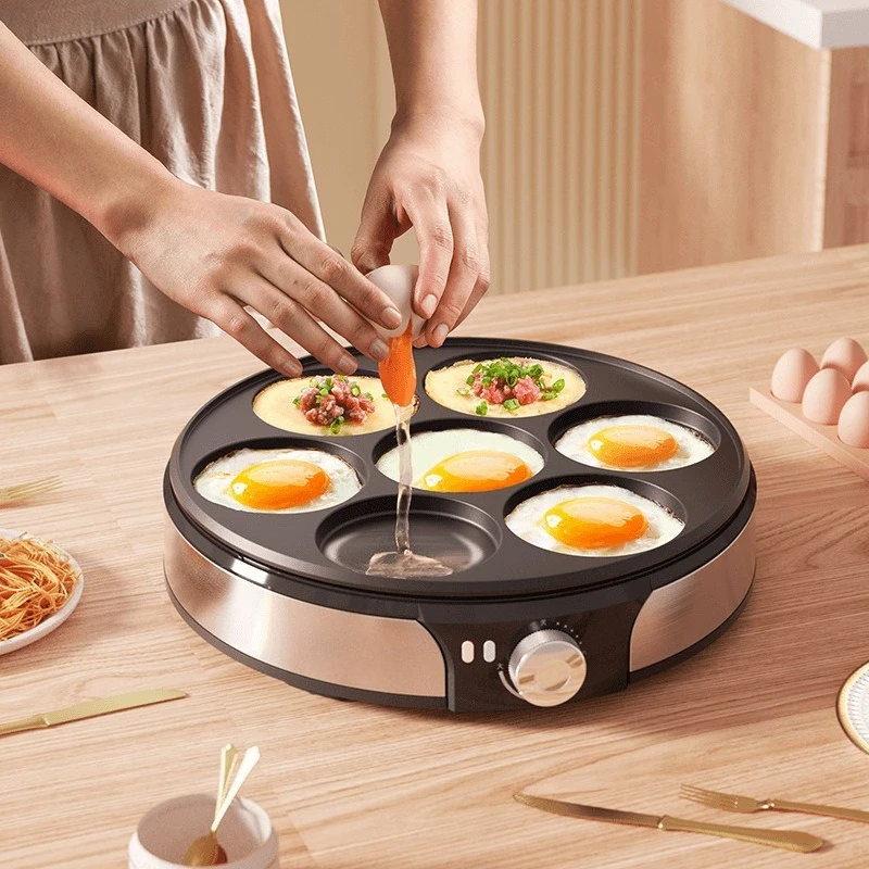 220V Seven Hole Frying Pan Commercial Pancake Household Flat Bottomed Pan Egg Burger Machine Pot