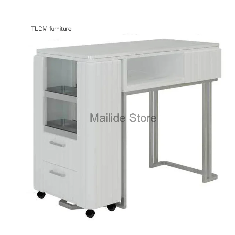 Light Luxury Nail Table Manicure Furniture For Beauty Salon Professional Manicure Table Double Layer With Drawer Nail Tables