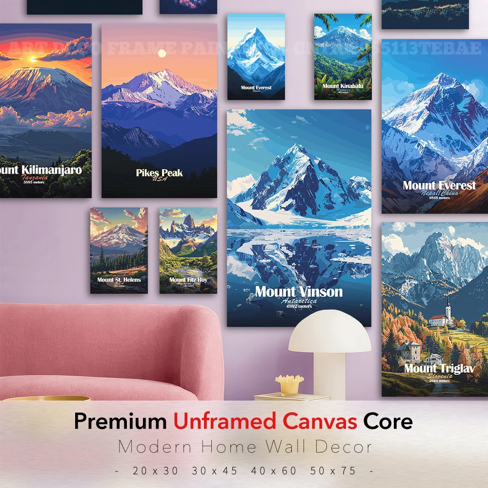 Mountain Landscape Unframed Canvas Wall Art Nature Scenery Peak Poster Print for Living Room Bedroom Home Office Decor