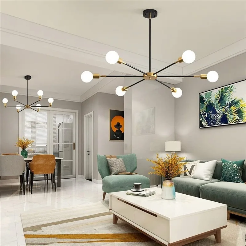 American Vintage Chandelier Clothing Store Dining Room 6 Head Creative Lamp Iron Ceiling Light Adjustable Direction Gold/Black