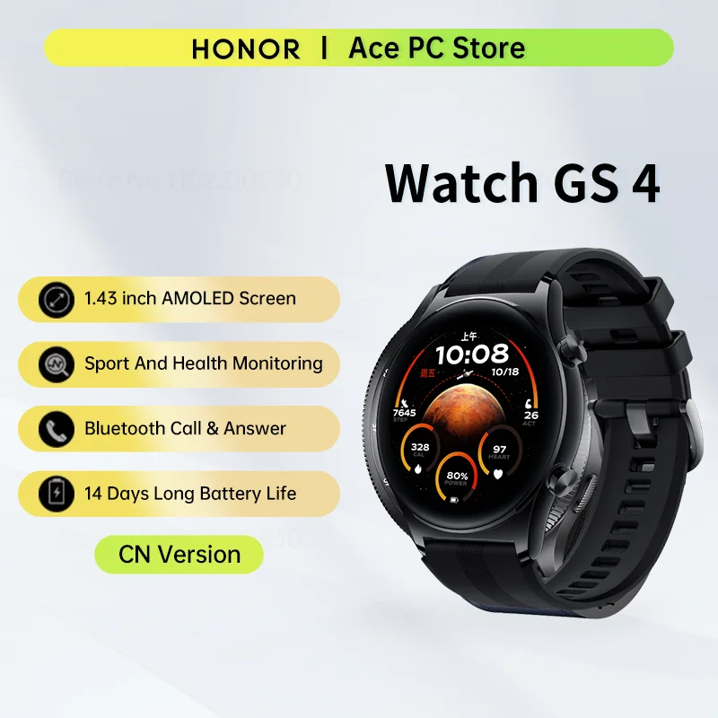 HONOR Watch GS 4 Smart Watch 1.43'' 5ATM GPS Bluetooth Call Smartwatch Heart Rate SpO2 Monitor Fitness Sport Watch For Men