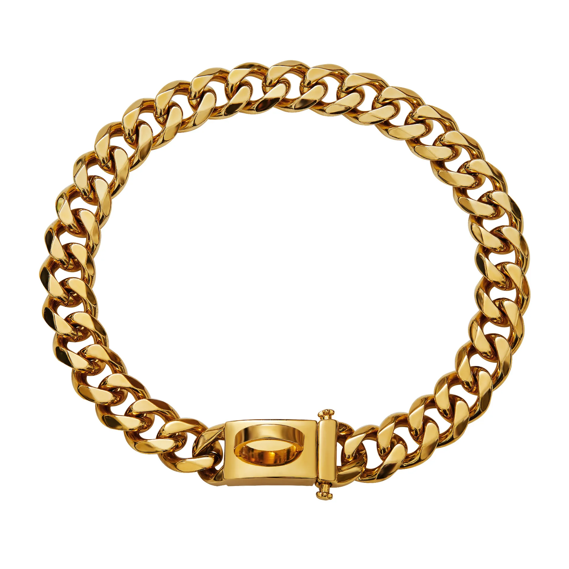 

15mm Luxury Gold Plated Stainless Steel Dog Collar Heavy Duty Cuban Link Metal Buckle Puppy Necklace for Medium to Large Dogs