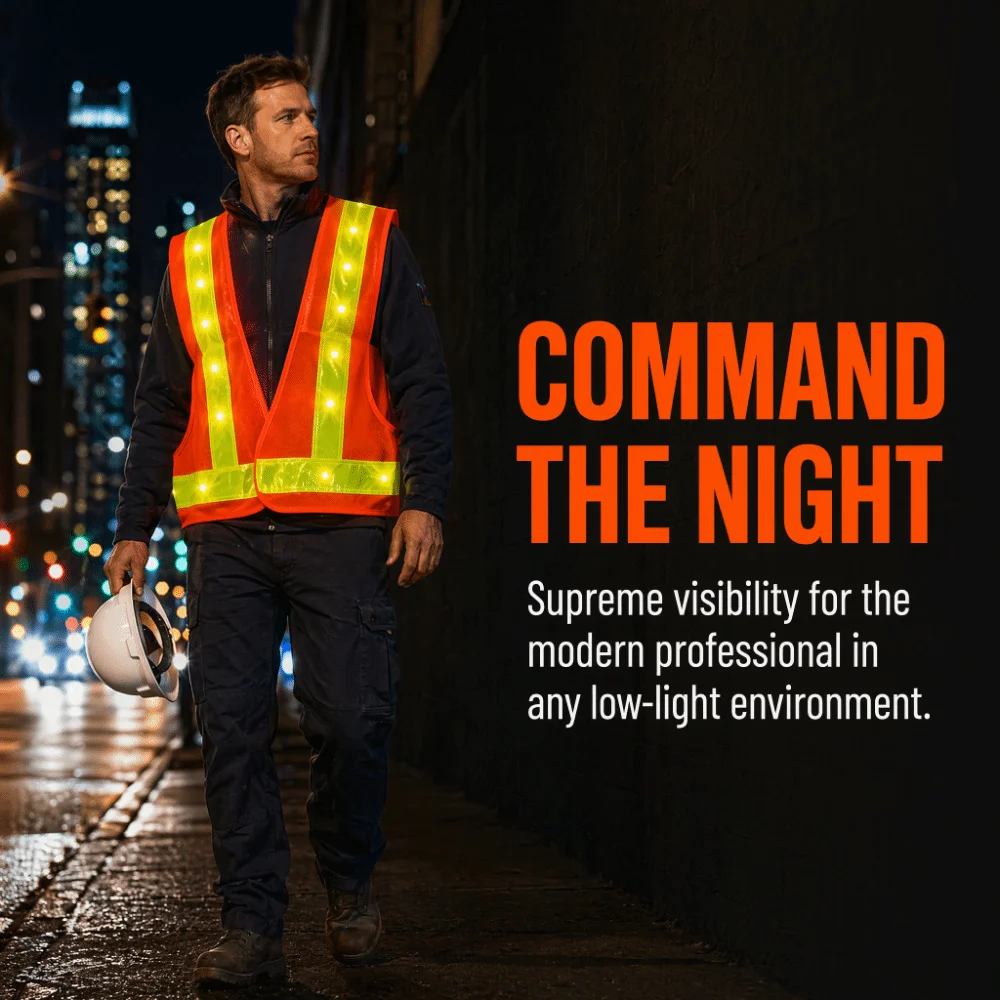 Mesh Fabric LED Safety Vest Reflective Strips Sleeveless Protective Case Adjustable Breathable Protective Cover Outdoor Warning