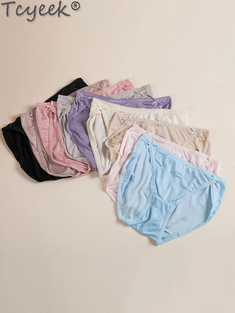 

Tcyeek 100% Mulberry Silk Women Panties Low Waist Lace Sexy Panties Thin Breathable Underpants for Woman Calzones Para Mujer