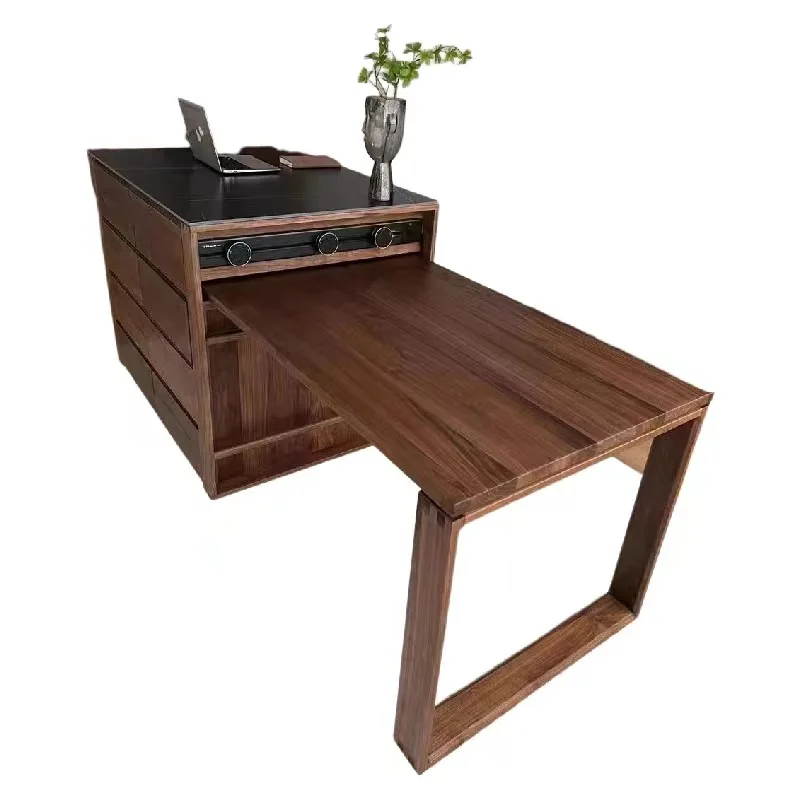 

Nordic, black walnut, all solid wood, island, dining table, all-in-one, retractable, Japanese style