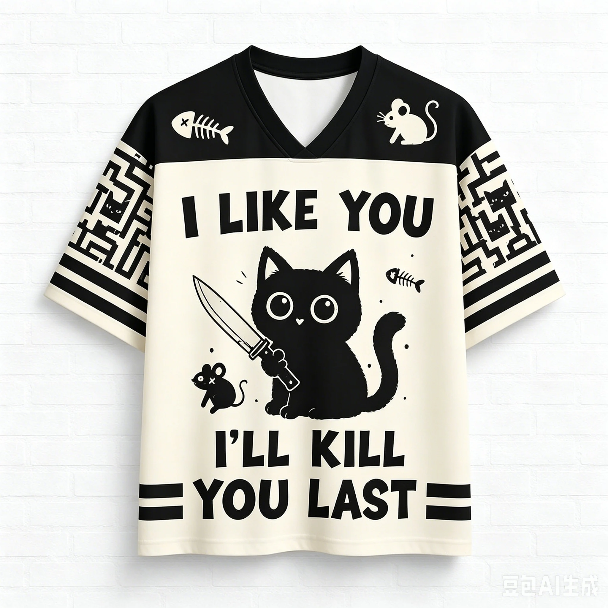 Trendiger Bestseller 2026 Mode Cyberpunk Kitten Fitness-Trikot Hawaiianisches Casual Hip-Hop V-Ausschnitt T-Shirt Wander- Alltags- Street-Sport-Oberteil – Detail 14