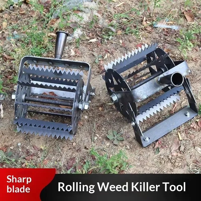New Wheeled Weeder Hand-pushed Agricultural Weeding Manganese Steel Blade Locust Wood Handle Serrated Roller Hoe Thickened