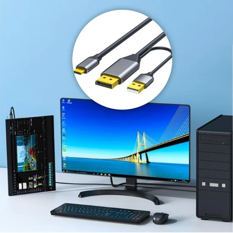 Kabel DisplayPort do USB C 4K@60Hz z adapterem kabla USB Konwertery DisplayPort męski na męski typu C obsługują dotyk — zdjęcie produktu 5