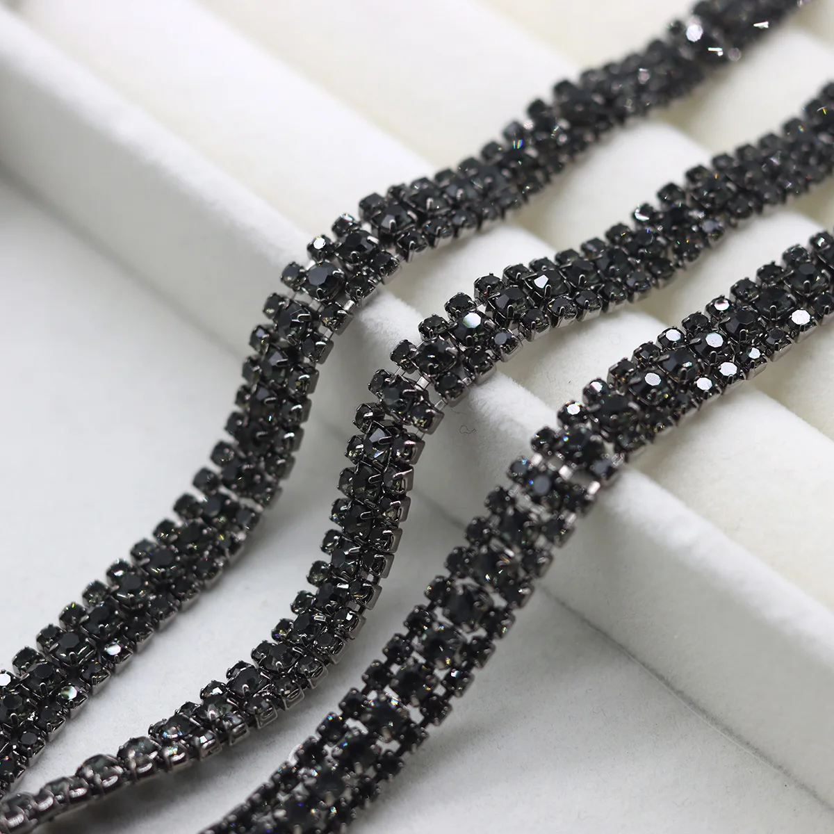 1yard 3 Rows Black Glass Rhinestone Cup Chain Sew on Stones for DIY Garments Decoration Rhinestone Trim for Collor