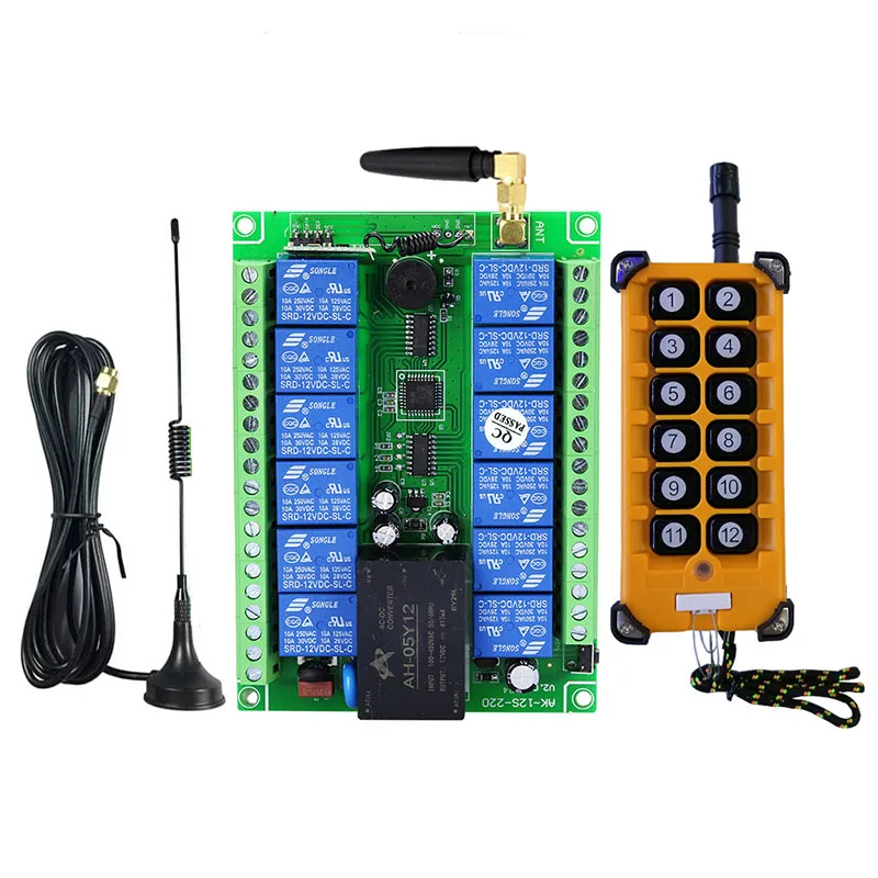 3000m Industrial AC 110V 220V 380V 12CH RF Wireless Remote Control Overhead travelling crane System Receiver Suckers antenna