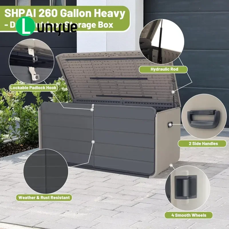 160 Gallon Extra Large Resin Deck Box Heavy Duty Waterproof Outdoor Storage for Patio Furniture Gardening Tools Pool Supplies
