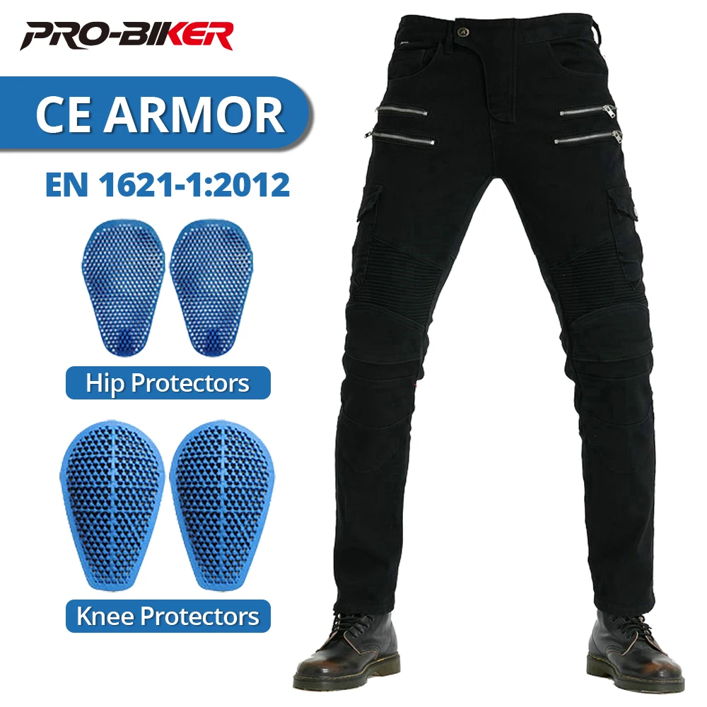 

Four Seasons Men's Motorcycle Pants Windproof Anti-Fall Motorbike Pants Outdoor Motocross Riding Pants Built In CE Protectors