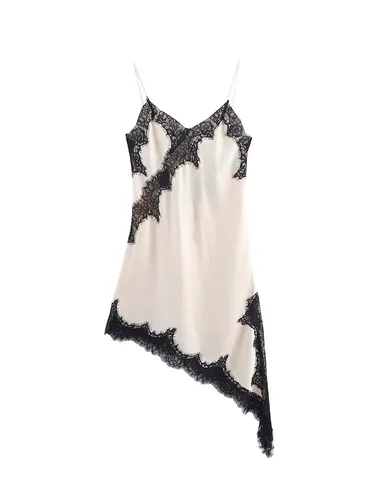 Imagen 2 del producto Moda mujer Sexy cuello pico encaje elegante vestido Halter vestido con dobladillo asimétrico 2025 novedad de verano moda vacaciones fiesta vestidos de playa