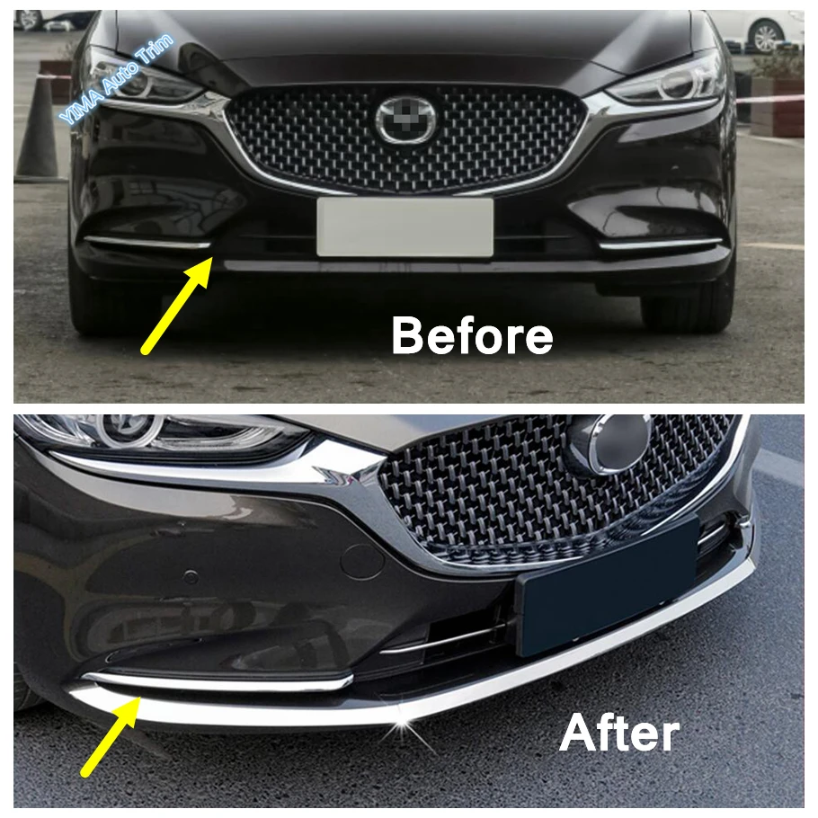 Stainless Steel Exterior Refit Kit Fit For Mazda 6 2019 - 2024 Front Bumper Splitter Lip / Mesh Grille Grills Stripes Cover Trim