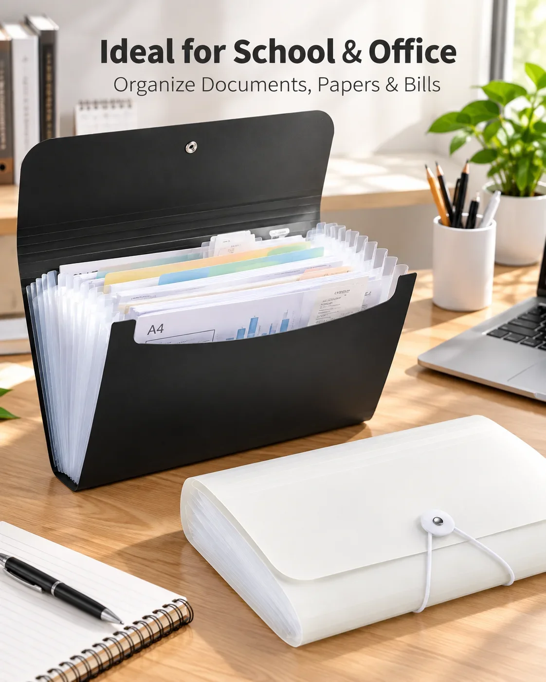 A4 13-Pocket Accordion Folder, Expanding Document Organizer, Large Capacity Test Paper Storage Bag