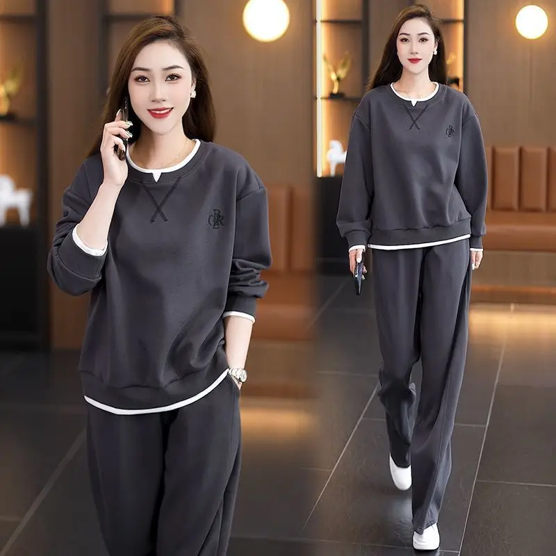 

Fashionable Sporty Casual Patchwork Sweatshirt Two-Piece Set Large Size Spring Autumn New Style Elegant Loose Matching Outfit