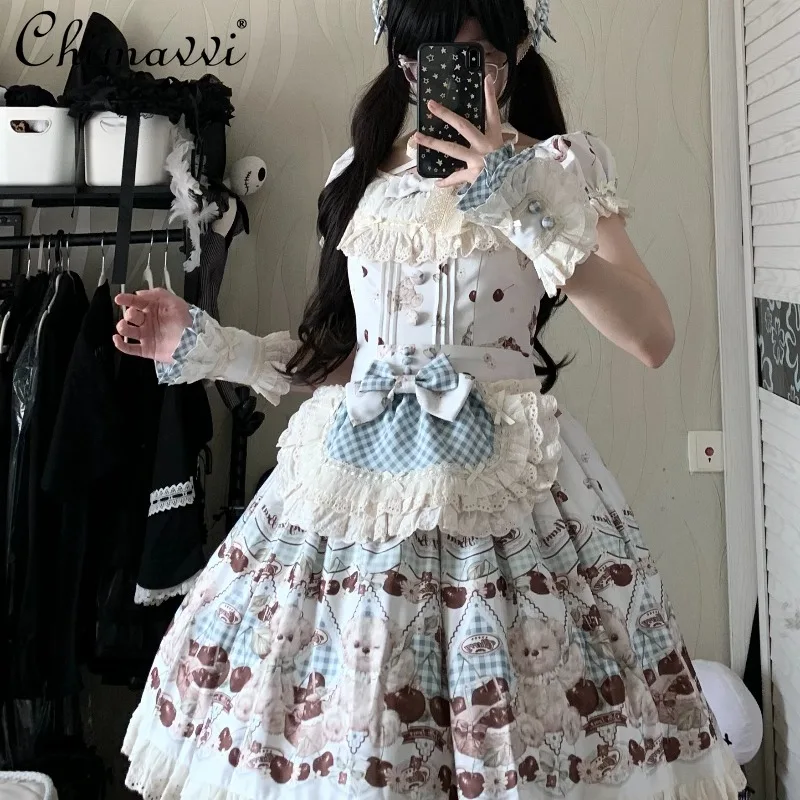 Robe Lolita OP imprimée de dessin animé pour filles, avec nœud mignon, taille haute, élégante, robes de princesse Kawaii pour femmes, nouvelle collection automne 2025