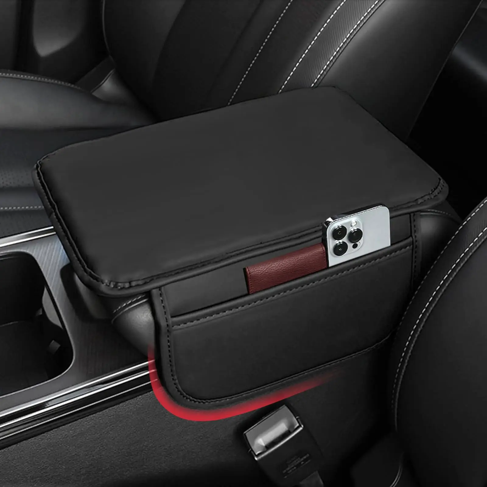 Universal Car Armrest Cushion with Dual Side Storage Pockets, Central Console Protector Pad